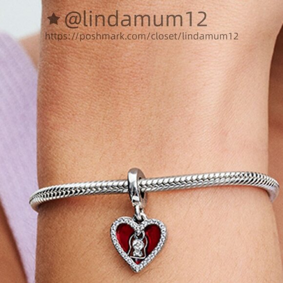 Pandora Red Heart & Keyhole Double Dangle Charm - Picture 4 of 5